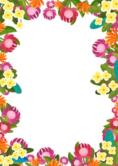 cartoon scene floral frame colorful flowers illustration