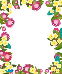 cartoon scene floral frame colorful flowers illustration