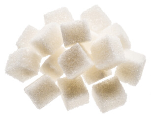 White sugar cubes on white background. Macro picture.