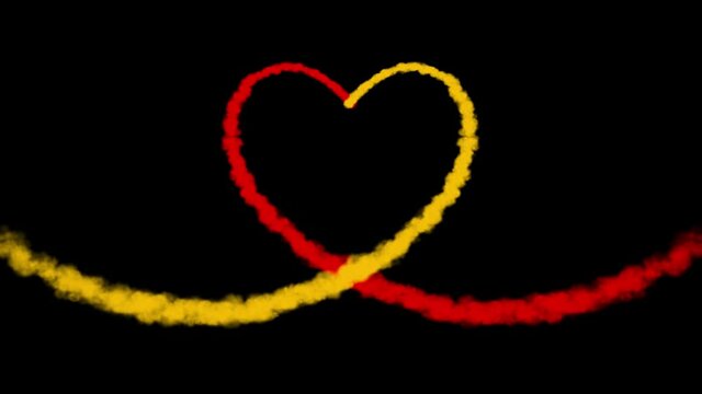 Heart shape smoke aerosol with Germany flag colors. 4k animation. Flag day, national day, elections, celebration and promotion concept.