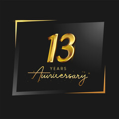 13th anniversary celebration logotype with handwriting golden color elegant design isolated on black background. vector anniversary for celebration, invitation card, and greeting card.