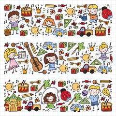 Vector pattern with little children. Kindergarten. Imagination. Creativity. Play.