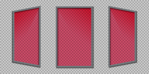 realistic red glass frames on a transparent background. Vector illustration.