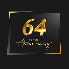 64th anniversary celebration logotype with handwriting golden color elegant design isolated on black background. vector anniversary for celebration, invitation card, and greeting card.