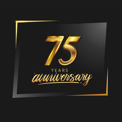 75th anniversary celebration logotype with handwriting golden color elegant design isolated on black background. vector anniversary for celebration, invitation card, and greeting card.