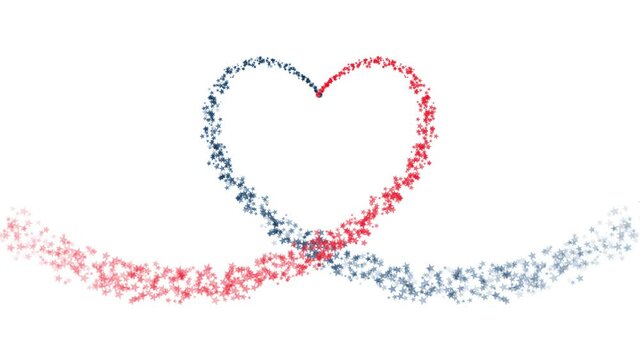 Heart shape smoke aerosol with American flag colors. 4k animation. Flag day, national day, elections, celebration and promotion concept.