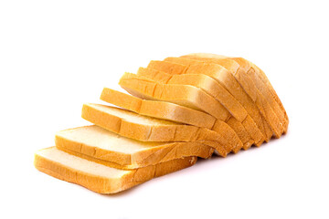row of bread slices isolated on white background