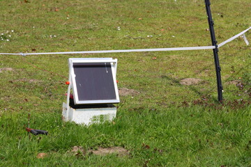 Elektrischer Weidezaun mit Solarbetrieb auf einer Wiese