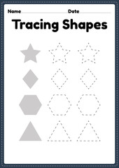 Obraz premium Tracing shapes worksheet for kindergarten and preschool kids for handwriting practice and educational activities in a printable page illustration