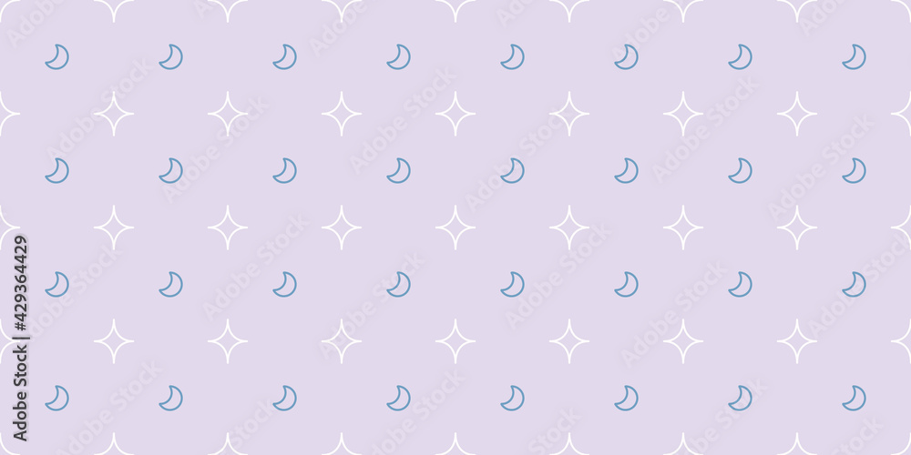 Poster purple moon and stars seamless repeat pattern vector background