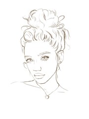 Lineart girl with a beautiful hair. Silhouette of woman. Fashion illustration