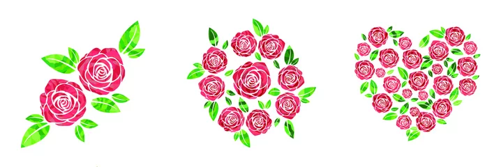 Raamstickers Bloemen Red Pink Rose flower,  love bouquete decoration design