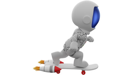 3D Cartoon Astronaut Running with Skateboard. An astronaut is a person trained, equipped, and deployed by a human spaceflight program to serve as a commander or crew member aboard a spacecraft.