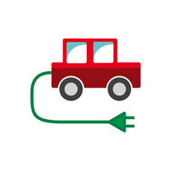 Vector sign hybrid or electric car. Vehicle with cable and electric plug