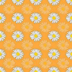 Daisy flowers vector seamless pattern on orange background