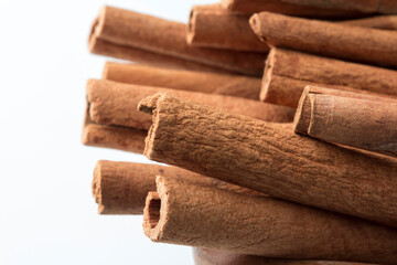 Cinnamon sticks isolated on white. stock photo