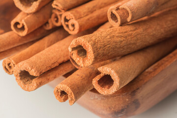 Cinnamon sticks isolated on white. stock photo