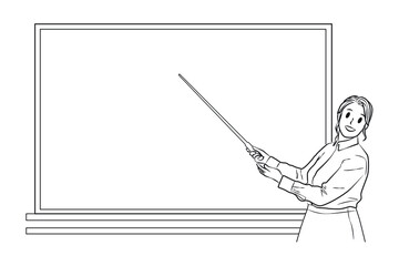 Female Teacher pose on the board pose lineart vector illustration
