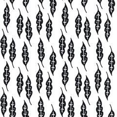 black and white floral seamless pattern, endless repeatable plant texture, vector illustration background