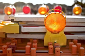 Construction Barrier Warning Lights and construction fence. 