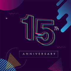 15 years anniversary logo, vector design birthday celebration with colorful geometric background and circles shape.