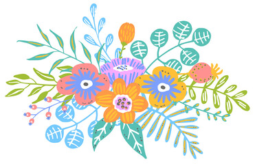 Fototapeta na wymiar colorful floral flowers branches twigs bouquet, isolated vector illustration
