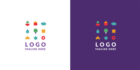 Puzzles constructor kids logo vector. Kindergarten, school, Montessori