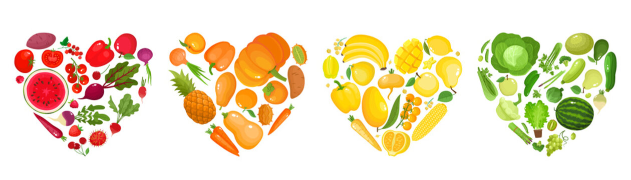 Vector concept of colorful fruit, vegetables, eat colors for health