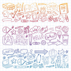 English course. E-learning, online education. English language