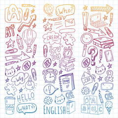 English course. E-learning, online education. English language