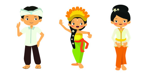 Cute cartoon Bali people vector illustration, Indonesia people set