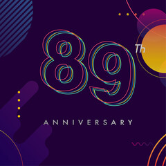 89 years anniversary logo, vector design birthday celebration with colorful geometric background and circles shape.