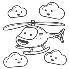 Illustration vector graphic cartoon character of little helicopter in coloring book kawaii style |Suitable for Children Book. 