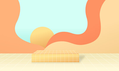 Pastel colors retro futuristic background 1980s style with podium