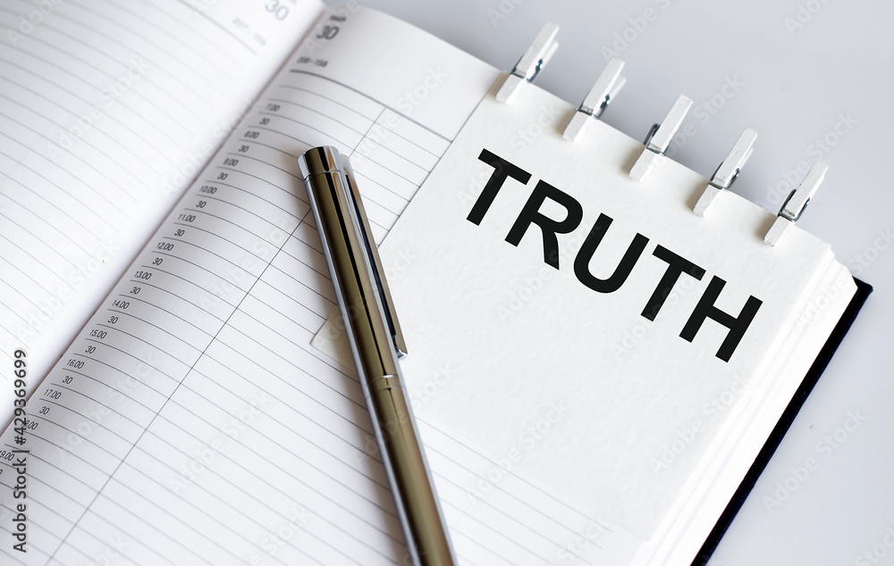 Poster text truth on the short note texture background with pen