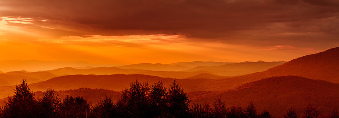 Mountain Peaks Sunset. Mountain peaks overlooking the sunset panorama
