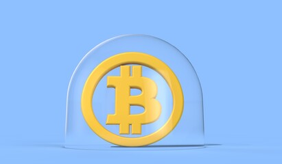 Bitcoin cryptocurrency bubble. Bitcoin logo inside a bubble. 3D Rendering