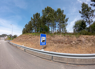 Electronic toll sign. Portuguese road sign when entering a highway with electronic tolls. Sign...