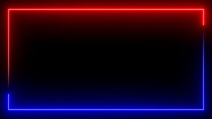Sci Fy neon glowing lines on black background. Blank background in the center. Simple neon frame. 3d rendering image.