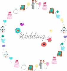 水彩画の結婚式丸フレーム文字有