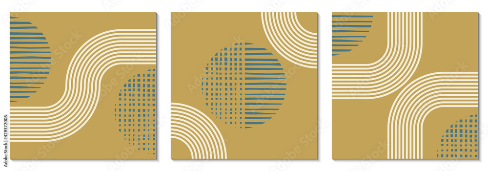 Aufkleber abstract art background set with geometric shapes. minimal design with circles and lines. square con