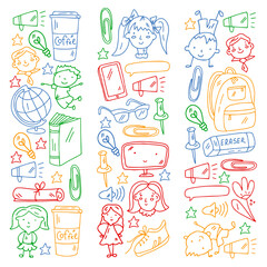 Vector pattern with school icons. E-learning, online education.