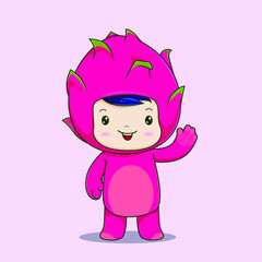 illustration vector of boy smiling in an dragon fruit costume vector image best for mascot,t-shirt design, sticker,etc.