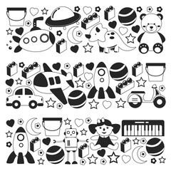 Kindergarten pattern with little children and toys. Creativity and imagination.