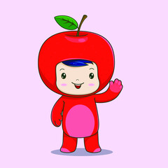 illustration vector of boy smiling in an apple costume vector image best for sticker, mascot,etc.