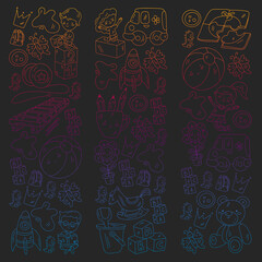 Kindergarten pattern with little children and toys. Creativity and imagination.
