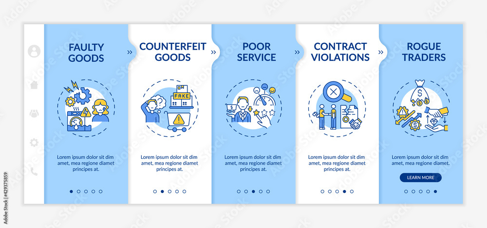 Poster customer claims onboarding vector template. responsive mobile website with icons. web page walkthrou