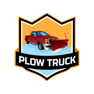 Snow Plow truck badge design logo, good for plow truck business company logo