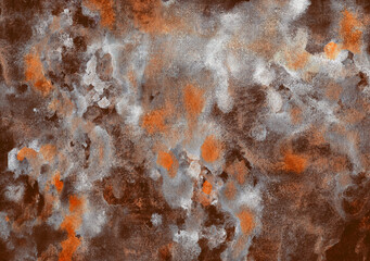 abstract watercolor gray and brown textural background with orange paint spots, strokes