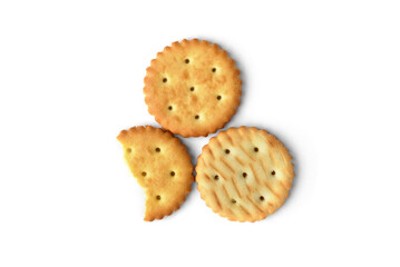 Salt crackers isolated on white background. Top view.